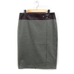 ローレンラルフローレン LAUREN RALPH LAUREN 国内正規品 千鳥柄 タイトスカート ひざ丈 スリット ウエストフェイクレザー 6 グリーン系 /FT44