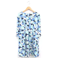 スープ SOUP ワンピース タック フレア 花柄 ロング プルオーバー 七分袖 9 ブルー ミントグリーン 青 緑 /TT