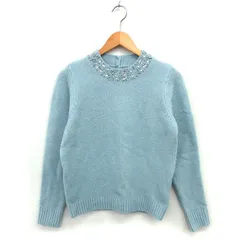 ビス ViS クルーネック ニット セーター リブ ビーズ装飾 ストレッチ 長袖 F ライトブルー /NT12