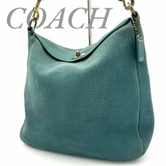 【B4560】 COACH コーチ 9392 ショルダーバッグ ターコイズブルー レザー 本革 ターンロック 大容量 レザーチャーム レディース