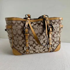 y2k Coach Brown Beige Signature Turnlock Gallery Shoulder Tote Bag Vintage Rare