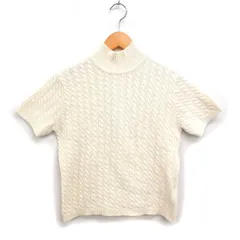 ジェイクルー J.CREW ケーブル編み 半袖 ニット セーター ハイネック ウール S アイボリー 白 /FT35