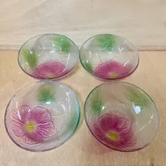 ボウル サラダボウル 小皿 食器 デザート皿 昭和レトロ ガラス皿 小鉢 ガラス器　ヴィンテージ　レトロ　4枚セット　まとめ売り