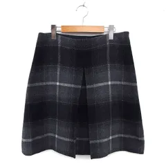 インディヴィ INDIVI タック チェック スカート フレア ひざ丈 大きいサイズ ウール混 サイドジップ 42 黒 ブラック /NT1