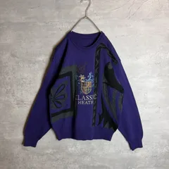 90s 古着 vintage 個性派 良デザイン ニット セーター 刺繍ロゴ パープル 紫 Mサイズ