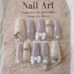 ネイルチップ　現品　フレンチガーリー　ちゅるん　ニュアンス　バレエコア　ワンホン　韓国　メンカラ　推しネイル　y2k  夢かわ　ツイード　バレエコア　パープル　紫　メンカラ　推し