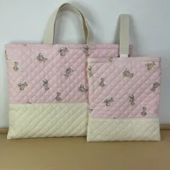 入園入学2点セット　りんりんのハンドメイド　レッスンバッグ　上履き入れ　キルティング　テディベア　韓国