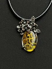 【極上・希少】ドミニカ産ブルーアンバーS925フラワーペンダントトップ