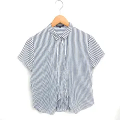 コムサイズム COMME CA ISM シャツ ブラウス ストライプ ステンカラー 透け感 半袖 11 ホワイト ネイビー 白 紺 /TT