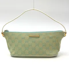 GUCCI GG柄 レザー×キャンバス ブルーグリーン×ホワイト ハンドバッグ ゴールド 0391103
