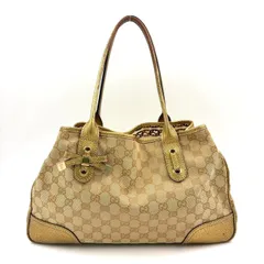 GUCCI プリンシー シェリーライン レザー×キャンバス ゴールド×ベージュ トートバッグ ゴールド 163805