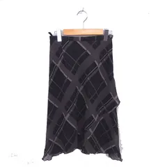 インディヴィ INDIVI フレア スカート ひざ下丈 チェック 薄手 サイドジップ 38 黒 ブラック /TT