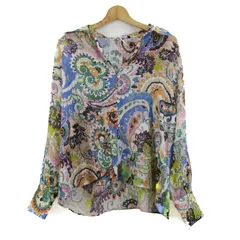 ザラ ブラウス シャツ トップス 長袖 ペイズリー柄 未使用品 レディース Sサイズ 青×緑 ZARA