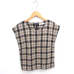 マウジー MOUSSY カットソー ブラウス チェック ボートネック ノースリーブ FREE 茶 黒 ベージュ ブラック /TT