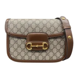 GUCCI 現行品 極美品 グッチ ホースビット 1955 ミディアム ショルダーバッグ GGスプリーム 602204 PVC レザー ベージュ ブラウン クロスボディ GGプラス Aランク 中古 鑑定済 グッチバッグ【定価462,000円】