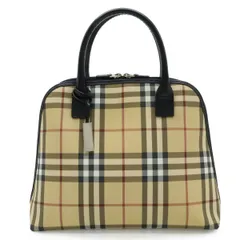 BURBERRY バーバリー ノバチェック チェック柄 ハンドバッグ PVC レザー ベージュ ダークブラウン ボルドー