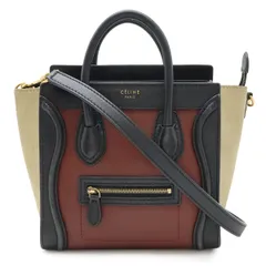 CELINE セリーヌ ラゲージ ナノショッパー ハンドバッグ ミニバッグ 2WAYショルダー スエード レザー トリコロール ボルドー ベージュ ブラック