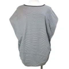 ミズイロインド mizuiro ind 美品 細ボーダー カットソー フレンチスリーブ 半袖 コクーンシルエット 黒 白 X