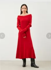 Mila Owen ミラオーウェン オフショルダー ロング リブ ニットワンピース 0 S 赤 新品
