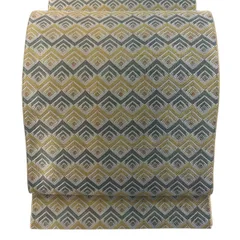 【美品】 袋帯 秀品 花 幾何学模様 箔 薄黄 全通 正絹 【中古】