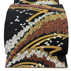 【美品】 袋帯 秀品 朱雀 麗彩 桜 蔓帯 唐織 金糸 黒 六通 正絹 【中古】
