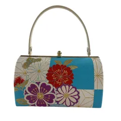 【美品】 和装バッグ 優品 セミフォーマル 菊 桜 金糸 水色 和装小物  【中古】