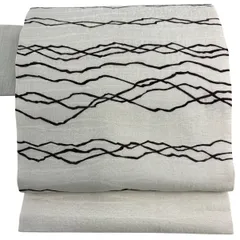 【美品】 名古屋帯 秀品 幾何学模様 クリーム 正絹 【中古】