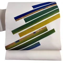 名古屋帯 秀品 幾何学模様 金彩 螺鈿 白 正絹 【中古】
