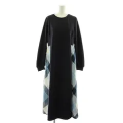 ブルーレーベルクレストブリッジ BLUE LABEL CRESTBRIDGE ウールミックスポンチパーシャルチェックドレス ワンピース フレア ロング マキシ 長袖 38 紺 ネイビー 水色 55J1665429 /KU