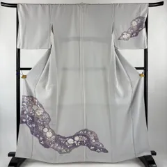 付下げ 身丈163.5cm 裄丈68cm L 袷 辻が花柄 道長取 絞り ぼかし 灰色 正絹 秀品 一つ紋 【中古】