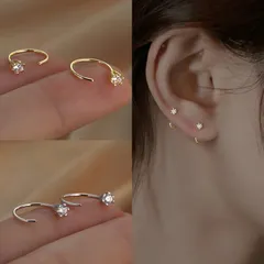 ピアス レディース フープ C型 オープン 一粒 キュービックジルコニア フープピアス 小さめ 18kコーティング ゴールド プラチナ 金属アレルギー対応 シンプル 上品 華奢 大人可愛い おしゃれ オフィス 通勤 通学 韓国 ファッション ギフト 送料無料