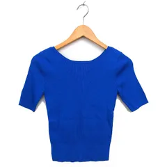 プラステ PLST 2WAY リブ ニット セーター ボートネック クロップド ストレッチ 五分袖 S 青 ブルー /NT31