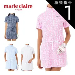 種類1：ブルー(BL)/LL マリクレール ゴルフ レディースウェア ロゴ柄 半袖 チュニック ワンピース 714-401 M-3L 
