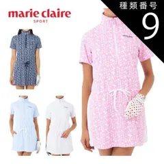 種類9：ブルー(BL)/L マリクレール ゴルフ レディースウェア ロゴ柄 半袖 チュニック ワンピース 714-401 M-3L 