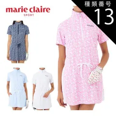 種類13：ブルー(BL)/M マリクレール ゴルフ レディースウェア ロゴ柄 半袖 チュニック ワンピース 714-401 M-3L 