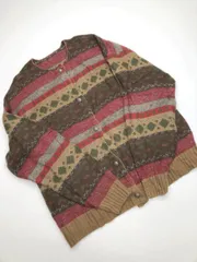 ■新品 MONO-MART LADY'S モノマートレディース モヘアタッチ2WAYジャガードコンチョボタン カーディガン sizeF/ブラウン ◆■レディース