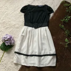 エムズグレイシー　異素材　ベルト付き　ドッキングサマーワンピース　白　黒　38