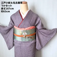【卒業式・入学式参列に】トールサイズ 江戸小紋 名古屋帯 フルセット 身丈167cm 紫 袷 正絹 セミフォーマル カジュアル