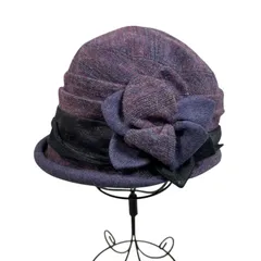 【美品】LANVIN COLLECTION ランバンコレクション ウールハット レディース 紫系 フラワー装飾 上品デザイン