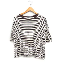 ニコアンド Niko and.. 配色 ボーダー Tシャツ カットソー 半袖 丸首 リネン混 3 ブラウン 茶 /FT5