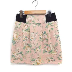 ノエラ Noela フラワープリント タック 台形スカート ミニ ピンク /FT29