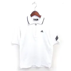 アディダス adidas 国内正規品 ポロシャツ シャツ ハーフジップ ロゴ刺繍 半袖 M ホワイト ブラック 白 黒 /TT