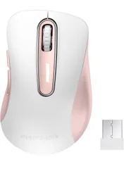 ★memzuoix ワイヤレスマウス 無線 2.4GHz 人間工学デザイン 長時間使用で疲れにくい 1400DPI 高精度光学トラッキング 即插即用 USB レシーバー付属 5ボタン PC ノー トMacBook Chrome OS 対応、ホワイト＆ピンクのサムネイル