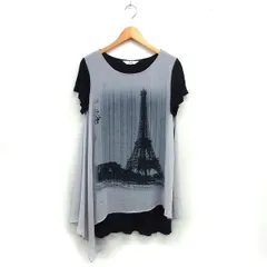 エーティー アツロウタヤマ A/T フレア ワンピース ミニ プリント ボートネック シフォン 半袖 38 グレー 黒 ブラック /NT35