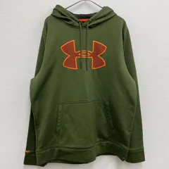 UNDER ARMOUR パーカー プルオーバー フーディ オリーブ グリーン オレンジロゴ　【メンズＬ】