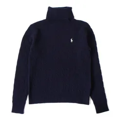 WA26377 RALPH LAUREN SPORT ラルフローレンスポーツ タートルニットセーター ケーブル ネイビー 紺 S ロゴ刺繍