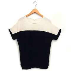 グローブ grove ツートンカラー ニット セーター 透かし編み ボートネック リブ 五分袖 M 紺 ネイビー /NT34