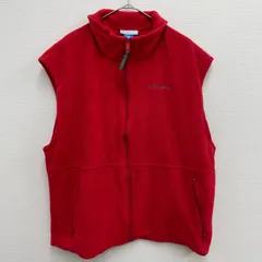 Columbia フリースベスト ビッグサイズ ポケット付き フルジップ レッド 刺繍ロゴ 大きいサイズ【メンズ2XL】