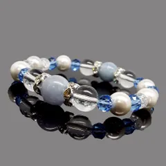 高ヒーリング効果をもたらす　天然石   アクアマリン パール デザインブレスレット ：D1-97