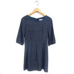 ナチュラルビューティーベーシック NATURAL BEAUTY BASIC フレア ワンピース ミニ タック ボートネック バックジップ 花柄 七分袖 S 黒 ブラック /NT10